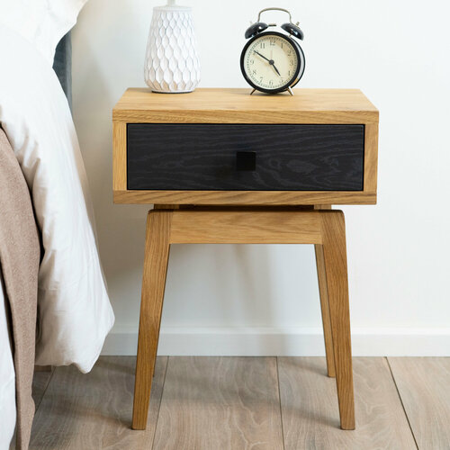 Тумба прикроватная Zolo из дерева - дуб. Высота 60 см. Парящий корпус 30х39 см Цвет: натуральный. черный