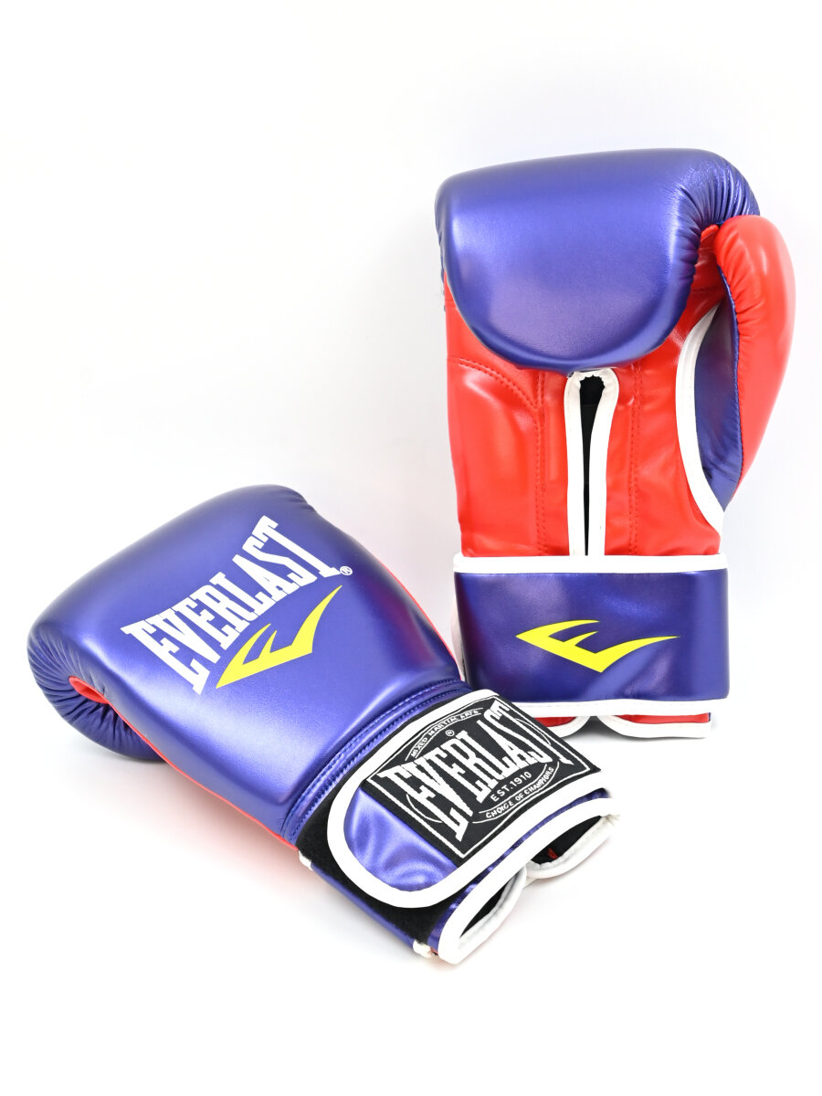 Перчатки боксерские Everlast 14 унций фиолетовый с красным кож/зам