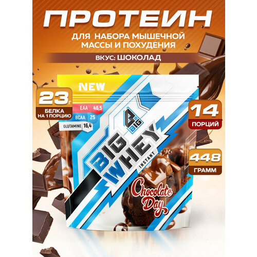 Протеин BIGSNT BIG WHEY сывороточный для набора мышечной массы, похудения и сушки, 448 г, 14 порций, Шоколадный