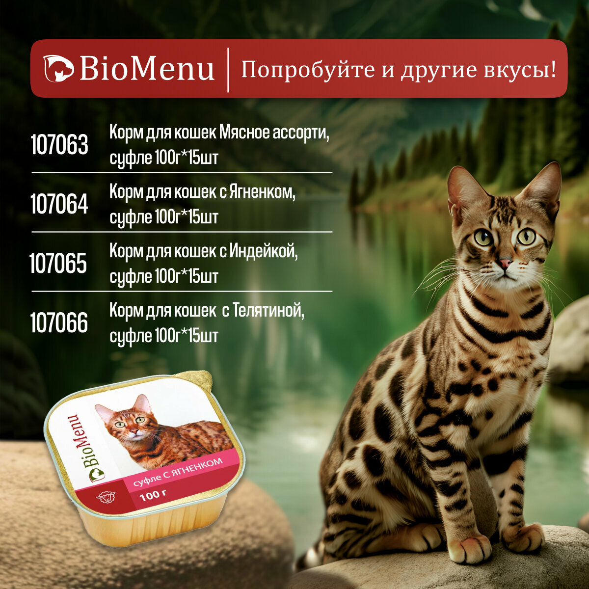 Корм влажный BioMenu суфле ягненок для кошек (15шт x 100 г) — фото 1