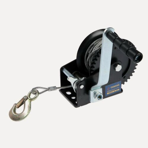 Изображение товара Лебедка ручная барабанная тяговая тундра, 1000 кг, металлический трос 10 метров