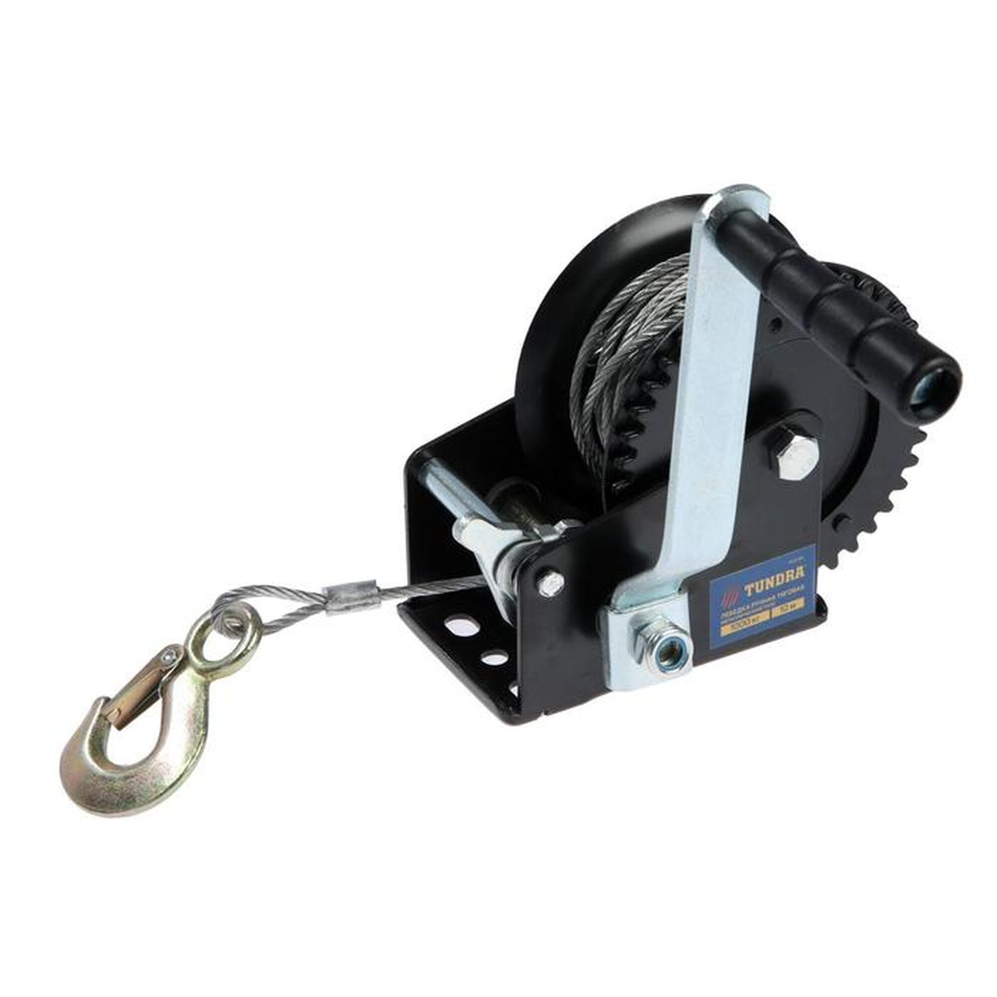 Лебедка ручная барабанная тяговая тундра 1000 кг металлический трос 10 метров