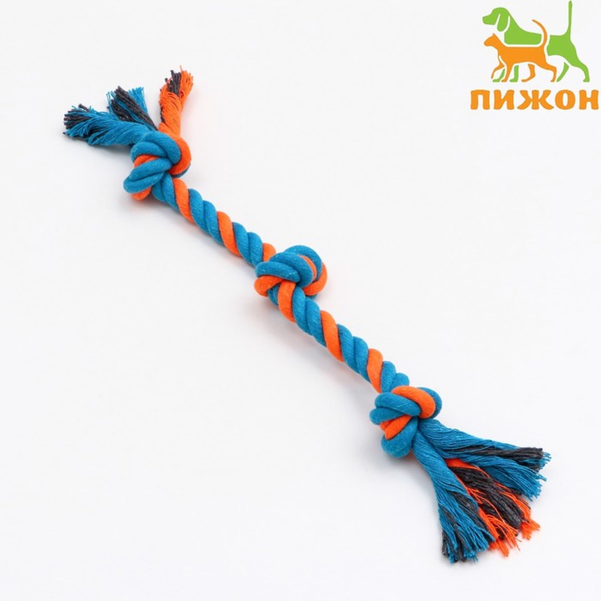 Игрушка тренировочная канатная "3 узла" до 33 см до 55 г голубая/оранжевая