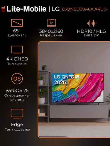 Изображение товара Телевизор LG 65QNED80A6A. ARUG, QNED, разрешение 3840x2160, диагональ 65", Wi-Fi