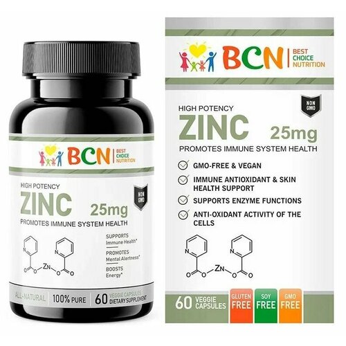 Цинк пиколинат BCN Zinc 25мг, 60шт, витамины для мужчин для женщин