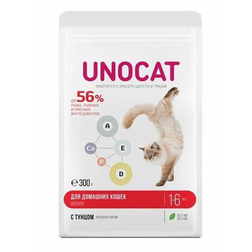 UnoCat Корм сухой для взрослых домашних кошек с тунцом, лососем и рисом, 300 г