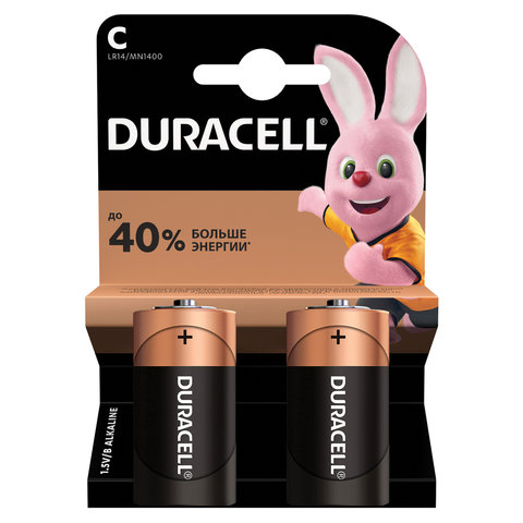 Батарейки DURACELL Basic С (LR14 14А) алкалиновые комплект 2 шт в блистере