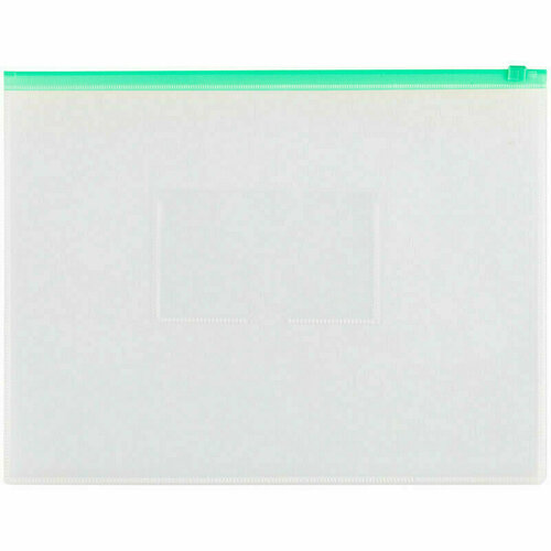 Папка-конверт на zip-молнии OfficeSpace А4, полипропилен, 150мкм, прозрачная, карман, молния зеленая, 12 штук, 329759