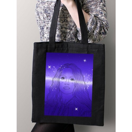 фото Сумка шоппер just4you, черный, фиолетовый