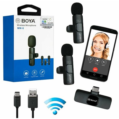 Микрофон прищепка беспроводной комплект 2шт Type-C Boya WM-6 219000₽