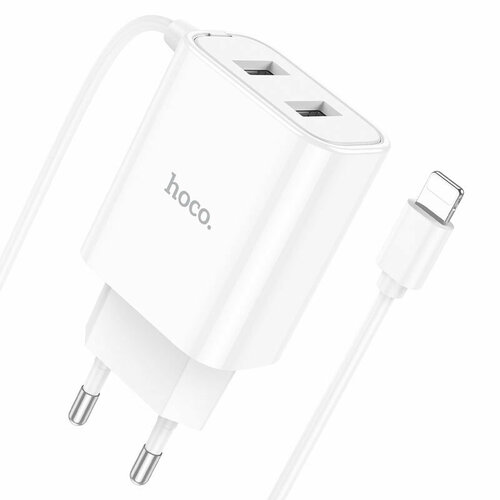 Зарядное устройство HOCO C103A Courser 2*USB + Кабель USB-Lightning, 2.1A, белый автомобильное зарядное устройство usb hoco z12 2 порта кабель lightning белый