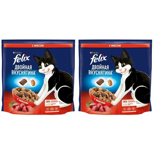 Felix Сухой корм для взрослых кошек Двойная вкуснятина, с мясом, 1300 г, 2 уп felix сухой корм для взрослых кошек двойная вкуснятина с мясом 200 г 12 уп