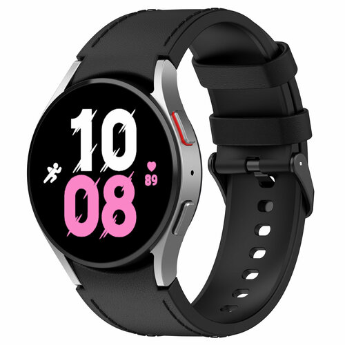 Двухцветный кожаный ремешок для Samsung Galaxy Watch, размер L, черный, серебристая пряжка двухцветный кожаный ремешок для samsung galaxy watch размер l черный серебристая пряжка