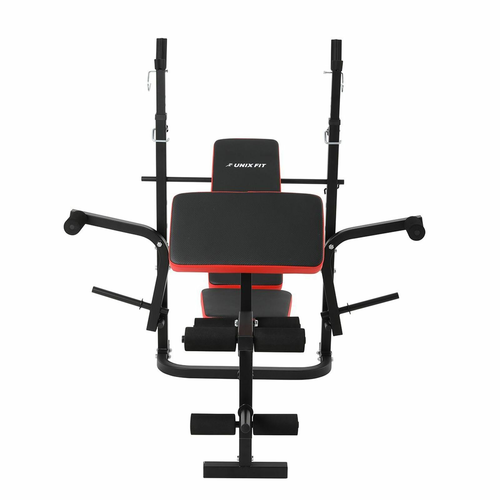 Скамья силовая со стойками UNIX Fit BENCH 120P складная, нагрузка на скамью до 200 кг, 148 x 131 x 110-123 см, с держателями под диски 26 мм. UNIXFIT