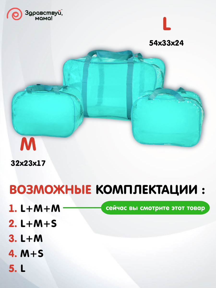 Усиленная сумка в роддом, готовая для мамы и малыша "здравствуй, мама!", цвет темно-бирюзовый набор из 3 шт.