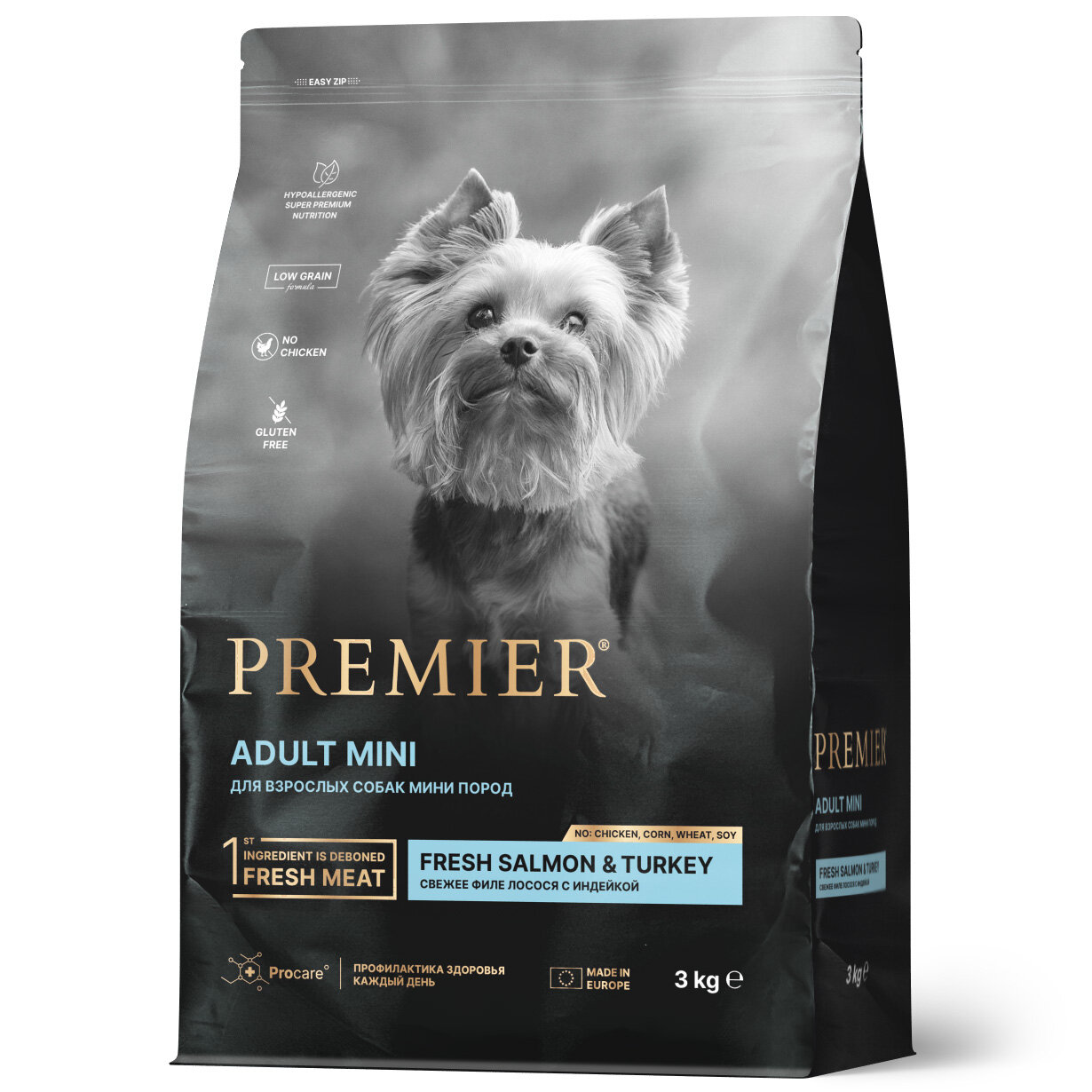 Сухой корм для собак Premier Dog Salmon Mini (Свежее филе лосося с индейкой для собак мелких пород) 3 кг низкозерновой — фото 1