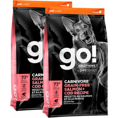 GO! SOLUTIONS CARNIVORE беззерновой для собак и щенков всех пород с лососем и треской (5,44 + 5,44 кг)