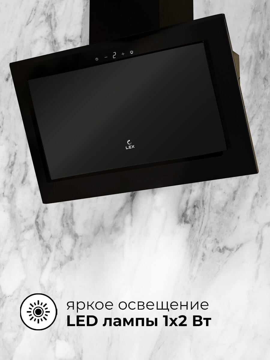 Наклонная кухонная вытяжка LEX MIO GS 600 BLACK, 60 см, отделка: стекло, сенсорное управление, LED лампы, белый. - фото №5