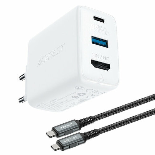 Мультифункциональное зарядное устройство ACEFAST A17 GaN 65W (Type-C PD60W + USB 3.0 5W + HDMI 4K@60Hz) + Кабель Type-C to Type-C 3.1, 1.8м, Чёрный