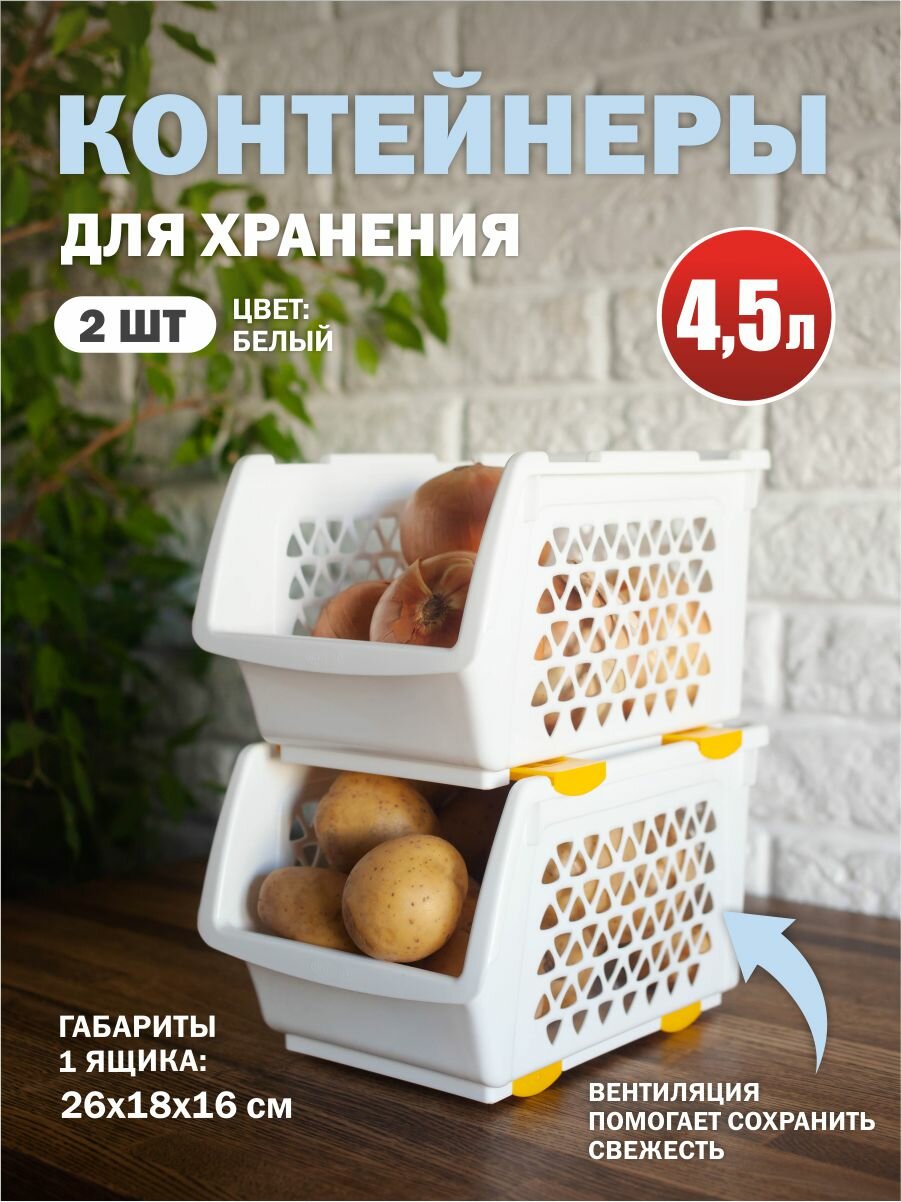 Комплект из 2 штук ящики для овощей Интерм 4 5л белый