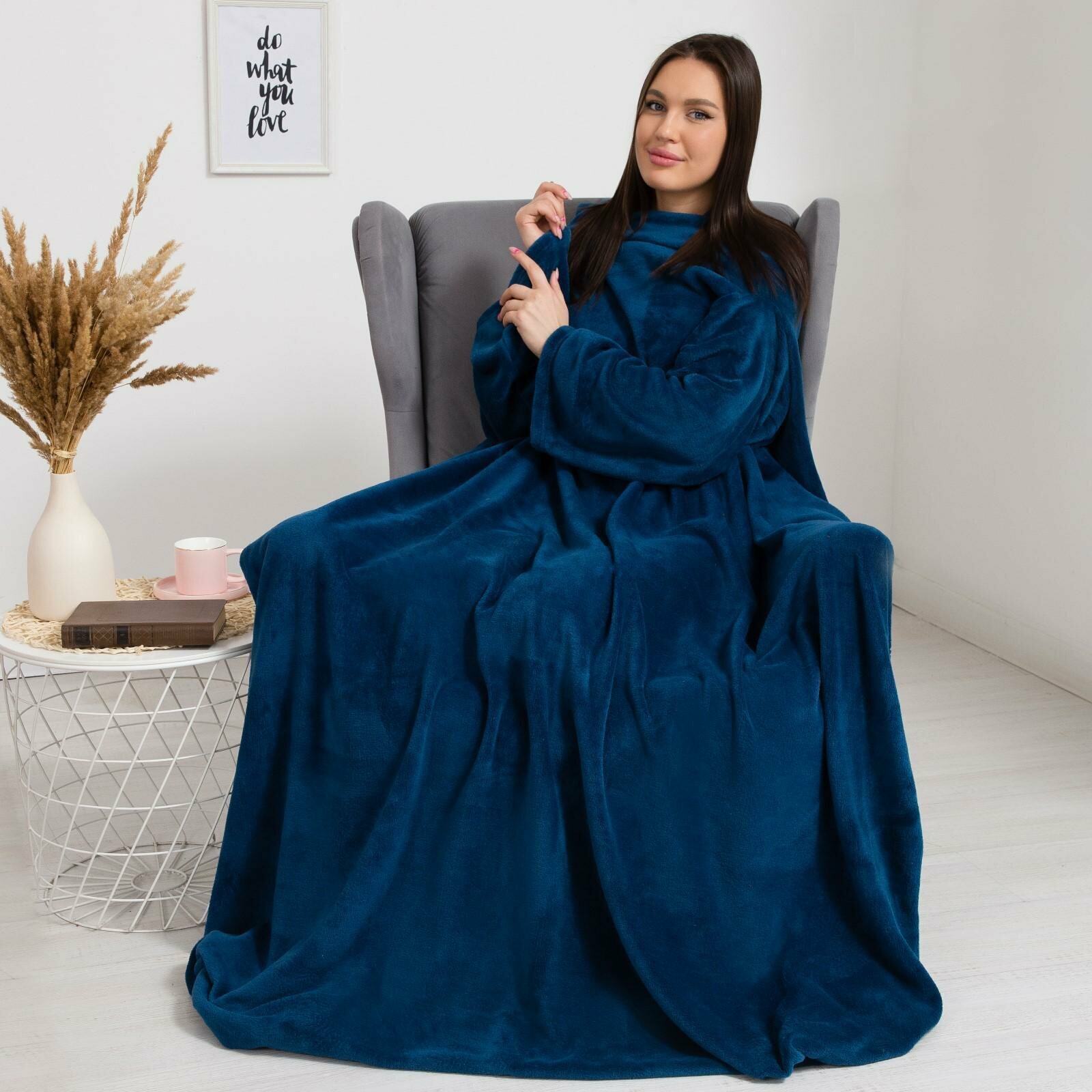 Плед с рукавами Этель 150*200 см цв. темно-синий 100% п/э корал-флис 220 гр/м2