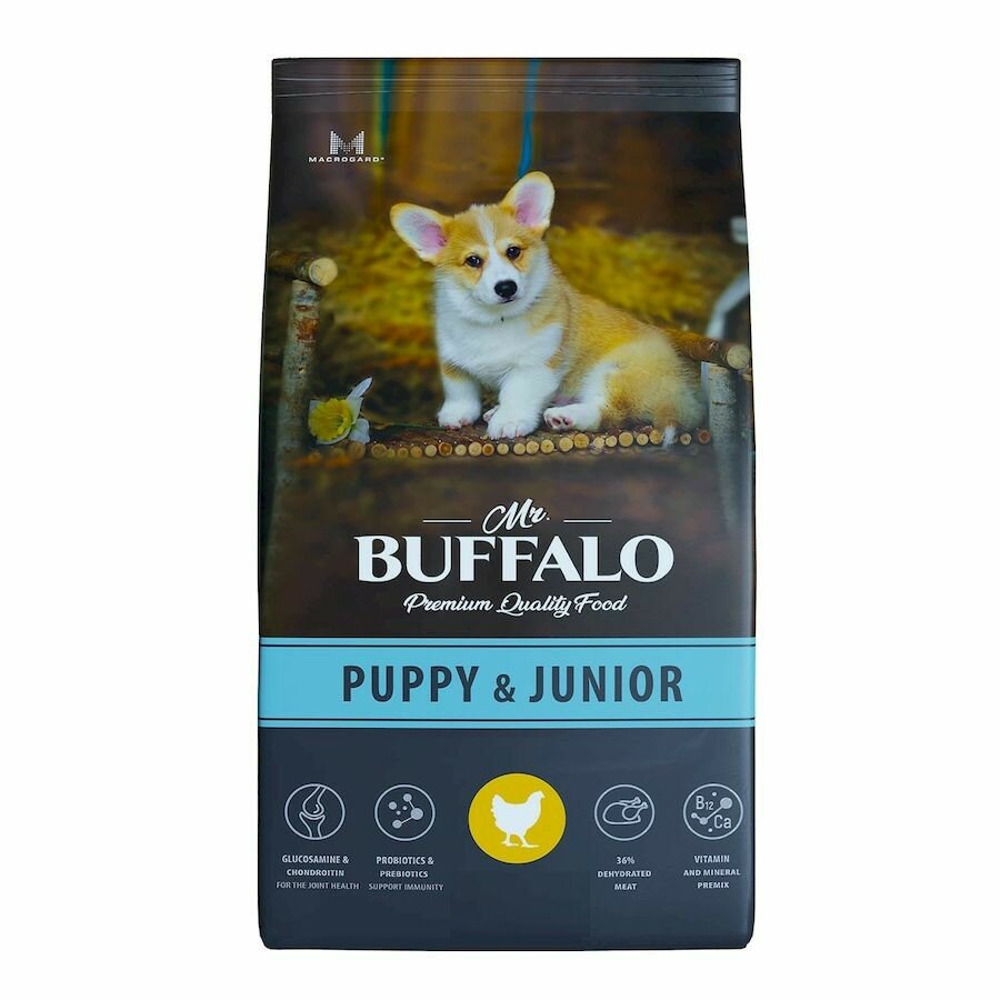 Mr.BUFFALO PUPPY & JUNIOR Сухой корм для щенков и юниоров средних и крупых пород Курица