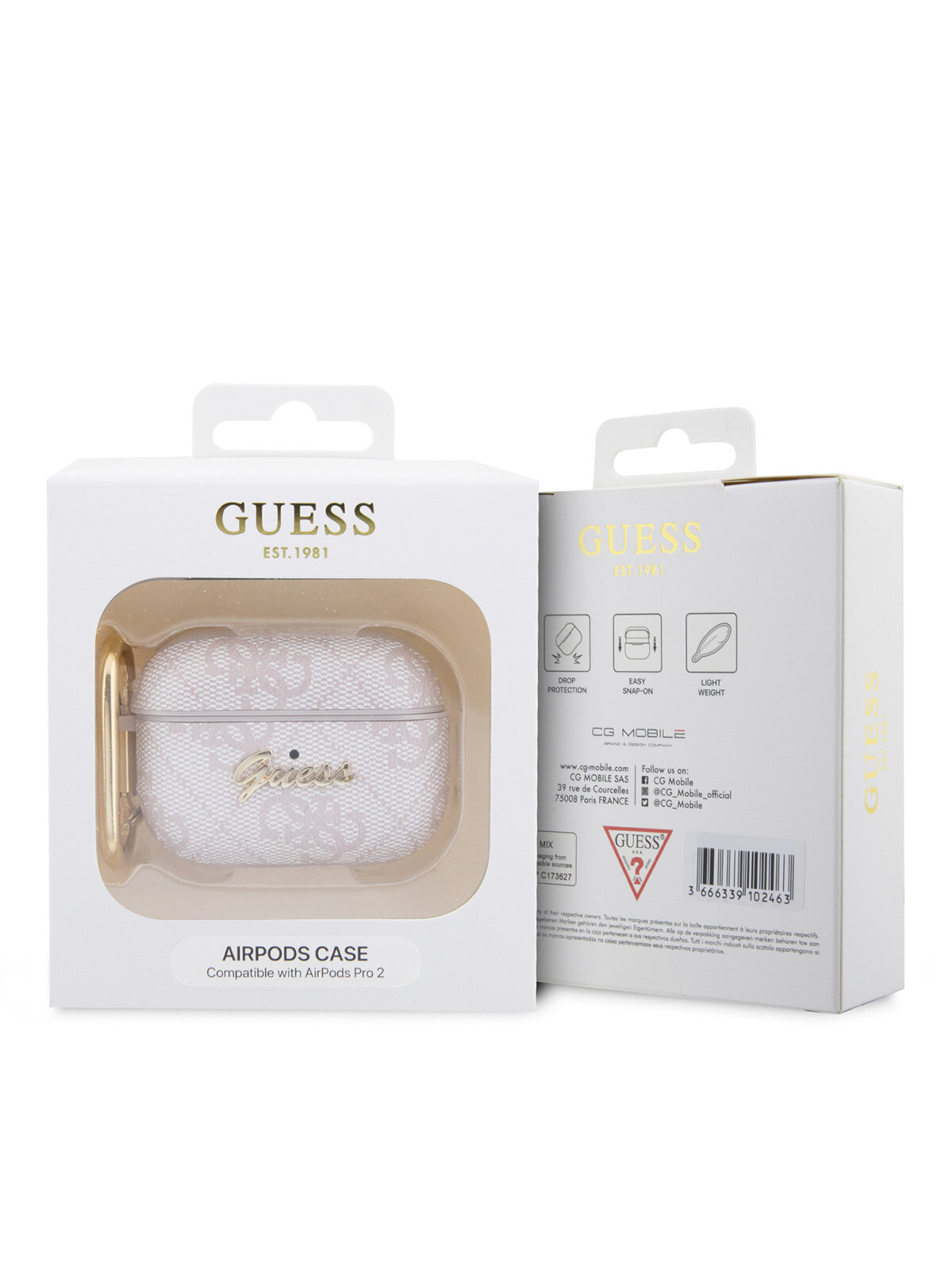 Guess для Airpods Pro 2 чехол PU leather 4G with metal logo and carabin Pink