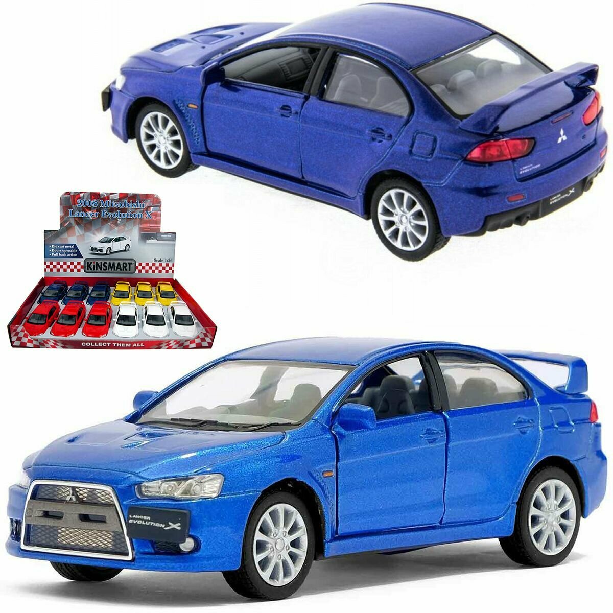 Металлическая машинка 1:36 2008 Mitsubishi Lancer Evolution X инерционная / Синий