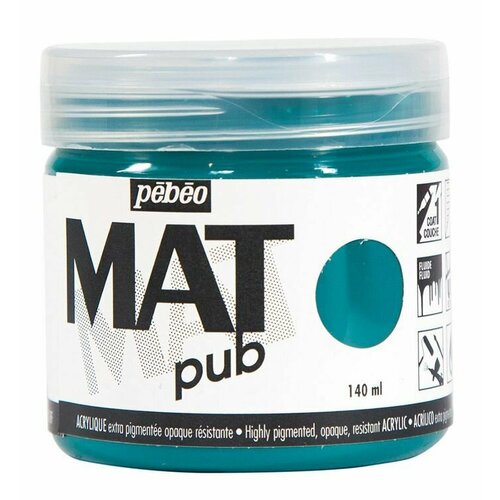Краска акриловая экстра матовая Mat Pub №1, сине-зеленая, 140 мл, PEBEO