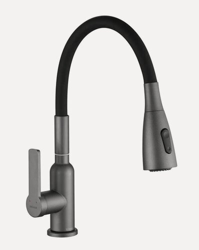 Изображение товара Смеситель для кухни с гибким изливом Shevanik S843T-3, оружейная сталь/черный