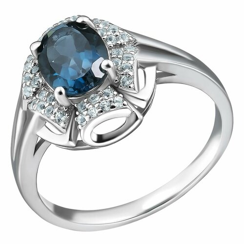 Перстень UVI, серебро, 925 проба, Лондон топаз, топаз, размер 18, синий, бесцветный