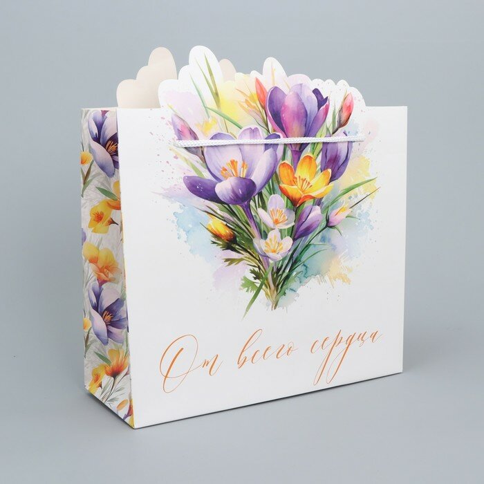 Дарите Счастье Пакет подарочный, упаковка, «От всего сердца», цветы, 25 х 26 х 10 см