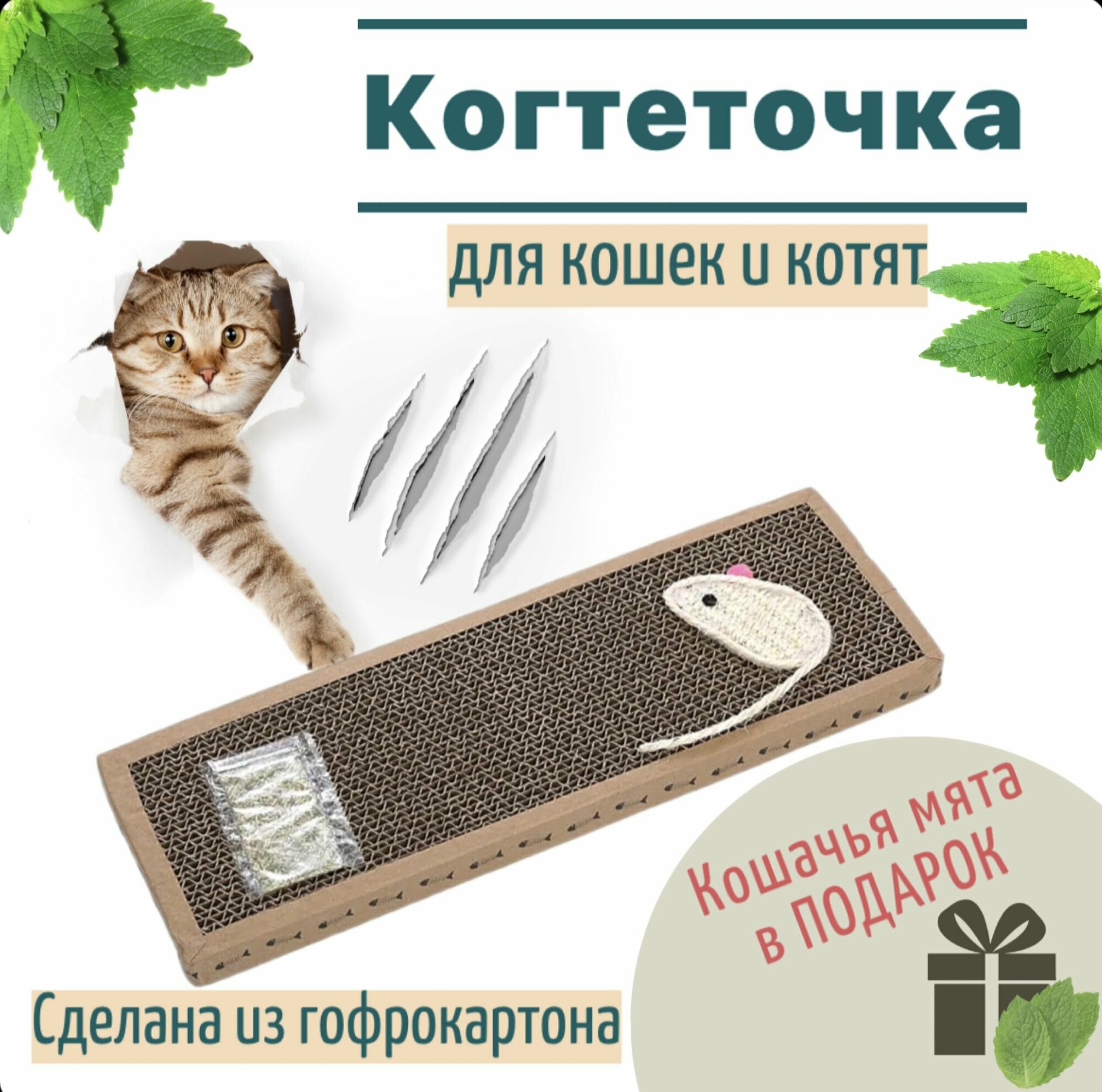 Когтеточка для кошек и котят картонная лежанка с кошачьей мятой - фотография № 1