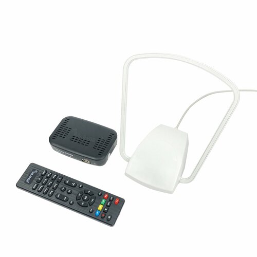 Комплект (ТВ приставка + комнатная антенна) бесплатного цифрового телевидения РЭМО DVB-T2