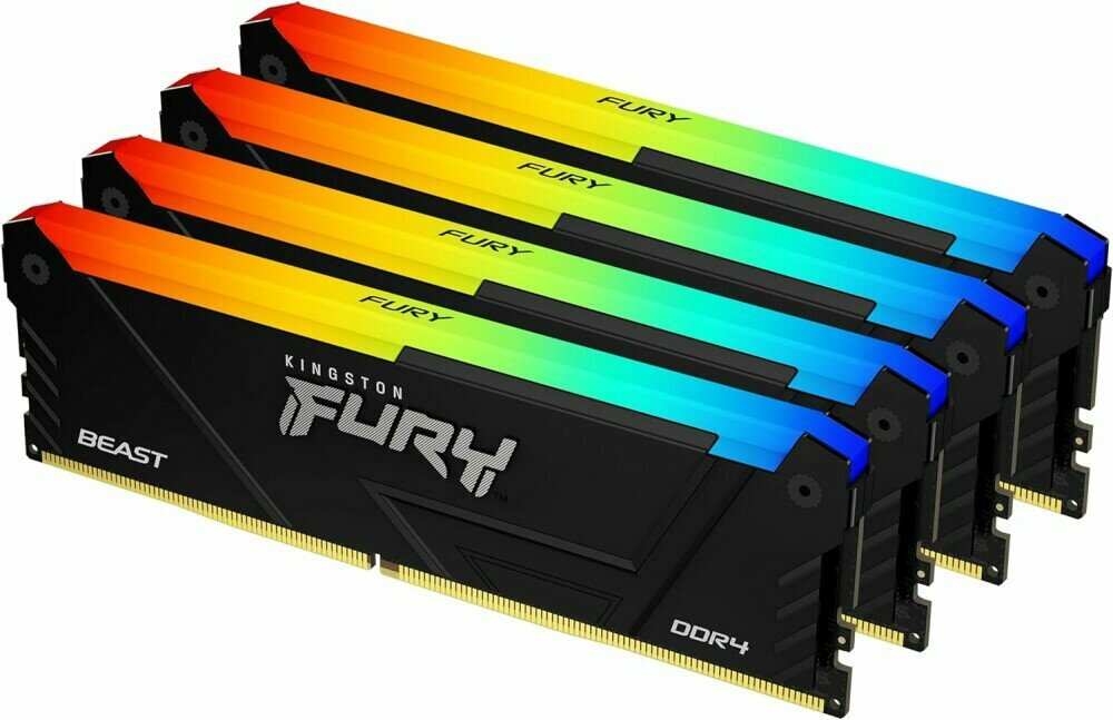 Оперативная память 128Gb DDR4 3600MHz Kingston Fury Beast Black RGB (4x32Gb KIT) (KF436C18BB2AK4/128)