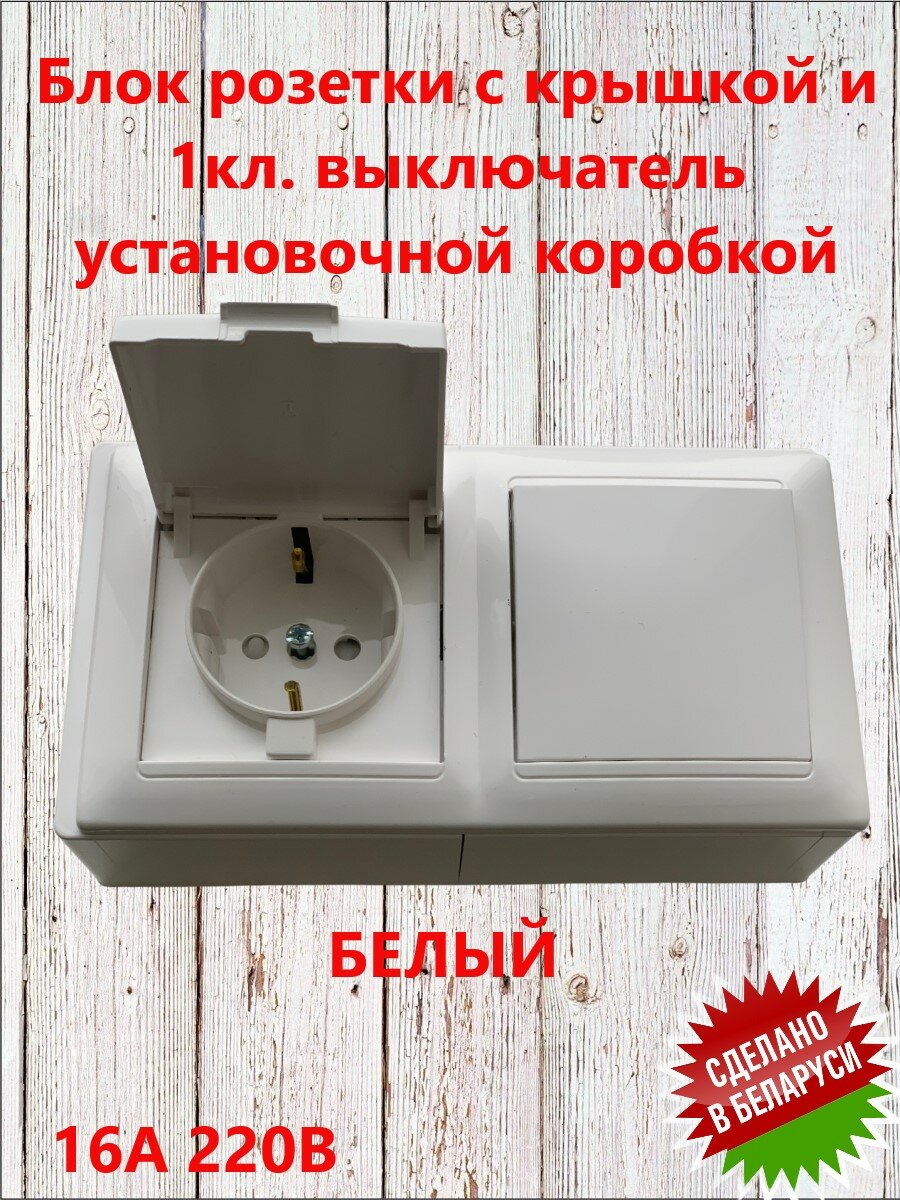 Блок розетки с крышкой и выключателя с установочной коробкой