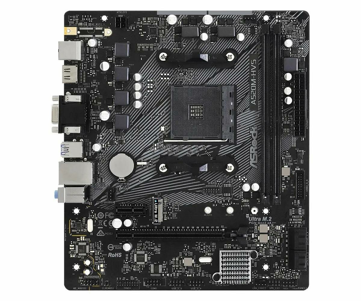 Материнская плата ASRock A520M-HVS (SocketAM4,AMD A520,mATX,2DDR4,M.2,PCI-E16,PCI-E,VGA,HDMI,PC4733)