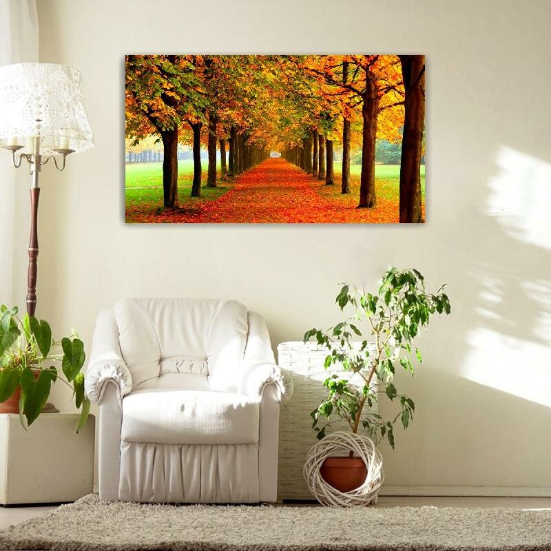Картина на холсте 60x110 LinxOne "Осенняя аллея" интерьерная для дома / на стену / на кухню / с подрамником