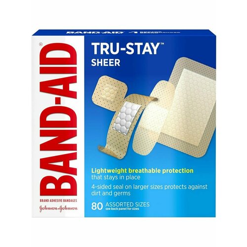 Прозрачный пластырь от BAND-AID разных размеров Tru-Stay 80 штук
