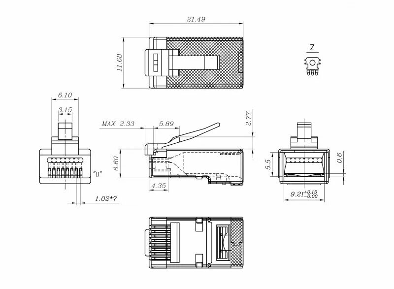 Hyperline PLEZ-8P8C-U-C6-SH-100 Разъем легкой оконцовки RJ-45 (8P8C) под витую пару, категория 6 (50 µ"/ 50 микродюймов), э