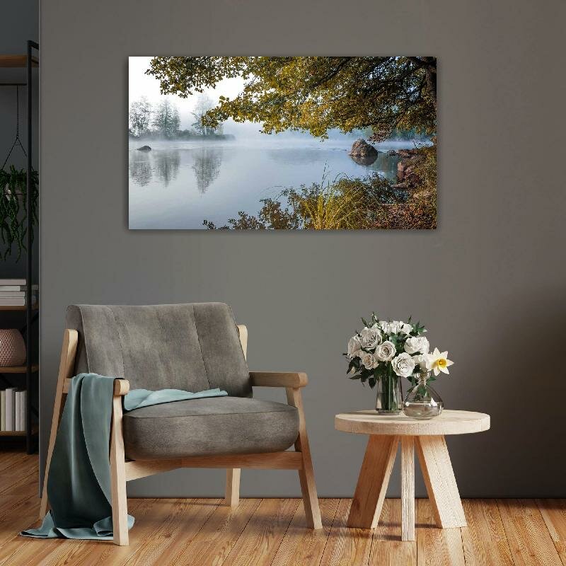 Картина на холсте 60x110 LinxOne "Тумана Природа на Трава" интерьерная для дома / на стену / на кухню / с подрамником