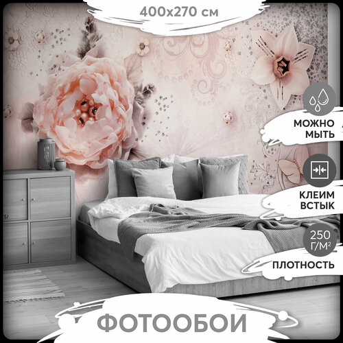 Фотообои 3Д 400х270 - Розовые цветы