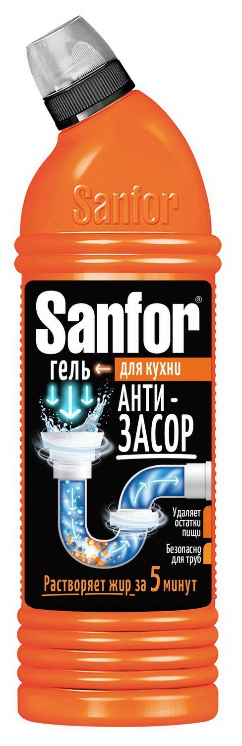 Sanfor Гель-средство для прочистки труб на кухне, 1 л