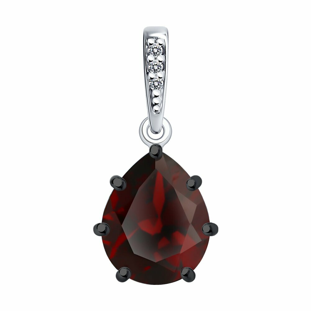 Подвеска Diamant, серебро, 925 проба, родирование, фианит, гранат