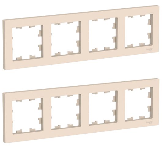 Рамка 4-постовая, универсальная, Schneider Electric/Systeme Electric AtlasDesign, бежевый(глянцевый) ATN000204(комплект 2 шт.)