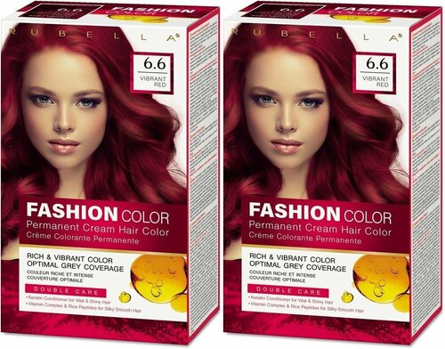 Rubella Стойкая крем-краска для волос Fashion Color 6.6 Яркий красный, 50 мл, 2шт