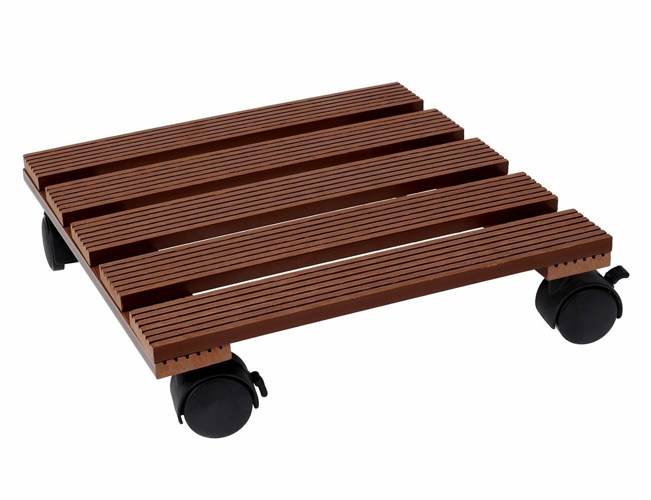 фото Подставка для цветов портант карэ на колёсиках, дерево, коричневая, 29 см, Koopman International X64000070