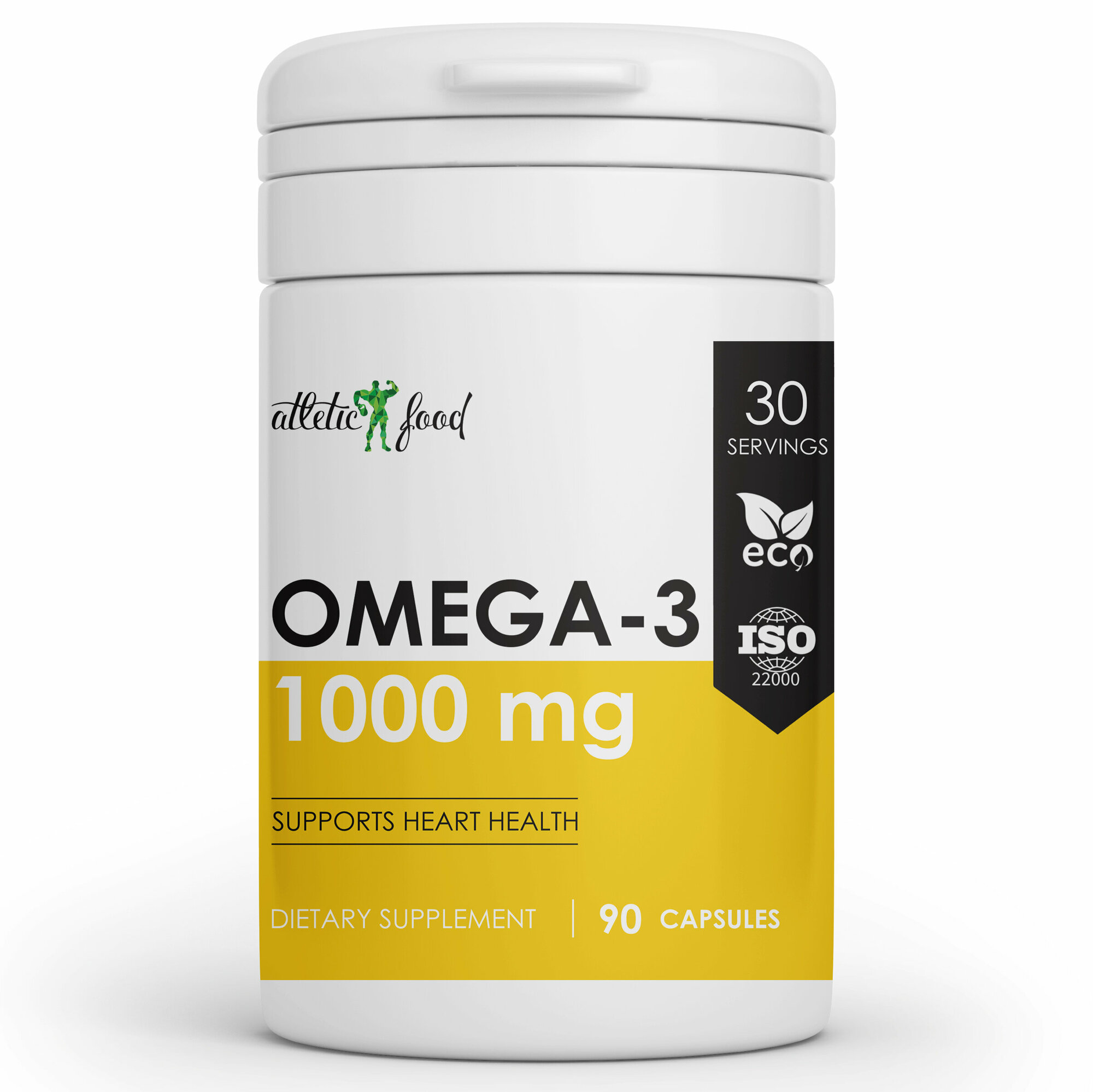 Жирные кислоты, рыбий жир в капсулах Atletic Food Омега-3 Omega-3 1000 mg, 90 гелевых капсул, без вкуса