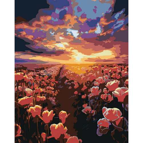 картина по номерам природа пейзаж с японским домом и сакурой Картина по номерам Природа пейзаж с полем тюльпанов
