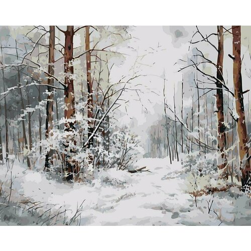 картина по номерам зима снежный пейзаж с озером 1 40x50 Картина по номерам Зима: Пейзаж с заснеженным лесом 40x50